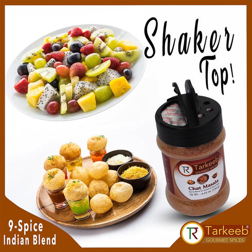 Tarkeeb Chat Masala 4.23 oz Shaker Top PET Jar, Tangy Indian Seasoning, All Natural, Vegan, Gluten Free