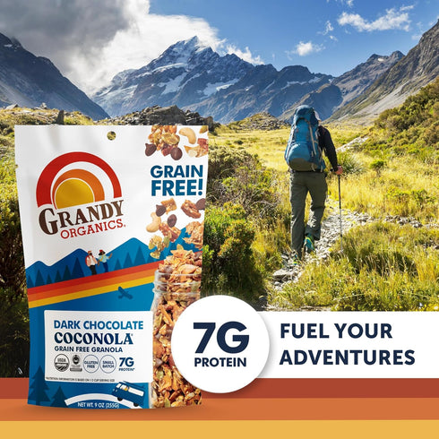 9oz Pack 3 Grandy Organics Dark Chocolate Coconola Granola, Certified Organic Gluten Free Granola, Grain Free