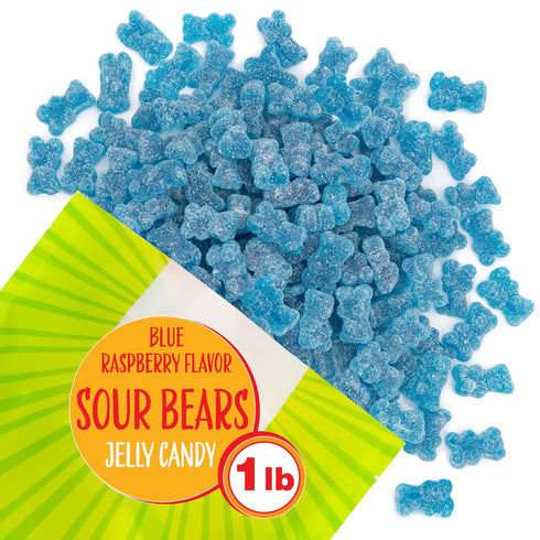Gummy 1 Sour Bears Candy | Pound Bag | Gelatin Free Chewy Blue Candy | Blue Raspberry Jelly Bears for Baby Showers