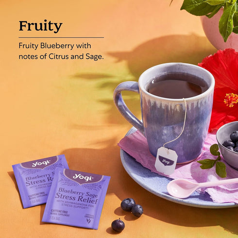16 Pack (4 Packs) Yogi Tea Blueberry Sage Stress Relief - Tea Bags per - Relaxing, Calming Tea to Support Stress