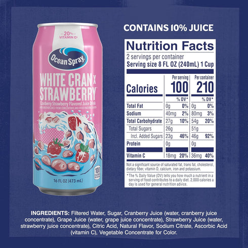 16 Oz (12 Pack) Ocean Spray White Cran-Strawberry Juice Drink, Fl Can