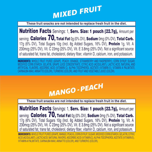 0.8oz Packs (Pack 60) Welch's Fruit Snacks, Mixed Fruit & Mango Peach Snack Box, Gluten Free, Snack