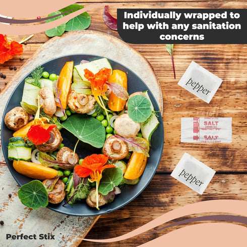 Perfect Stix Salt and Pepper Packets - 200 Packets Combo, 100 of Each