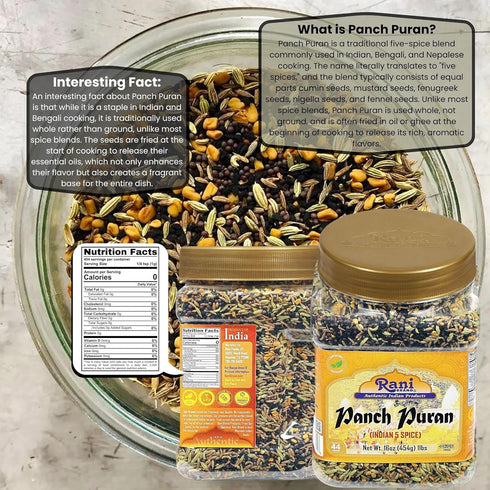 (5 16oz (1lb) 454g Rani Panch Puran Spice) PET Jar ~ All Natural | Vegan | Gluten Friendly | NON-GMO | Indian Origin