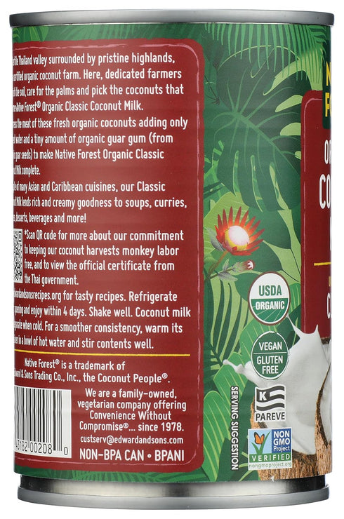 13.5 Oz Native Forest Unsweetened Classic Coconut Milk, Organic, Fl
