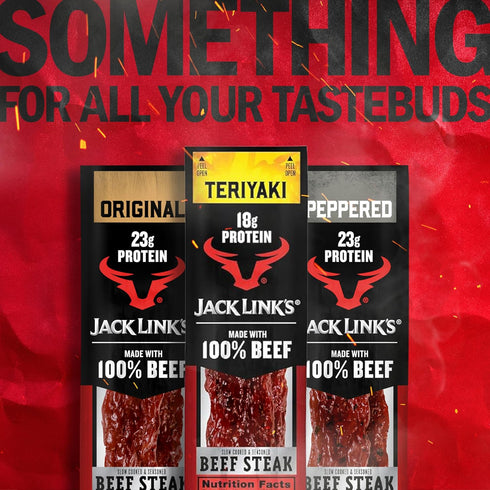 18g 100% (12 Pack) 2 oz Jack Link's Teriyaki Beef Steaks - Ready to Eat Real Meat Protein Snacks - Protein per Serving
