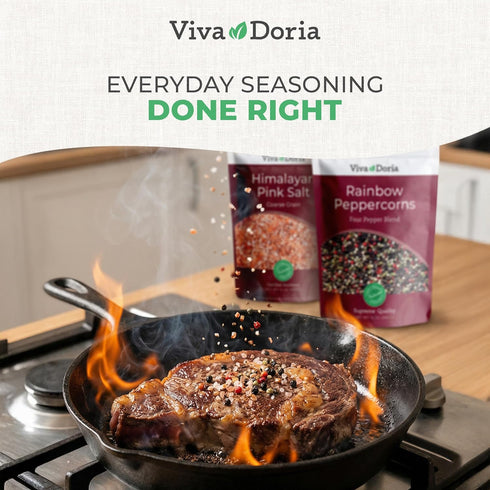 12 oz 2 lb 2-Set Pack Viva Doria Rainbow Peppercorns Blend & Himalayan Pink Salt, Coarse Grain, Steam Sterilized Mixed