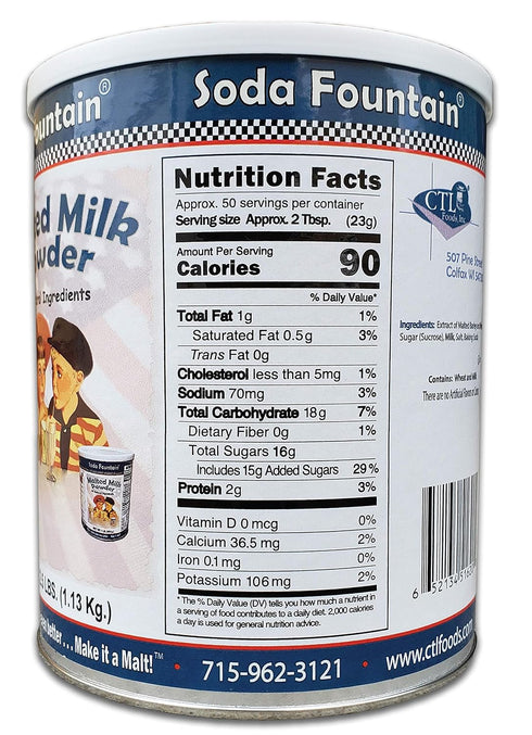 Soda Fountain 2.5 Lb. Malted Milk Powder (Single) - Malt Powder for Ice Cream and Baking - Made in Wisconsin