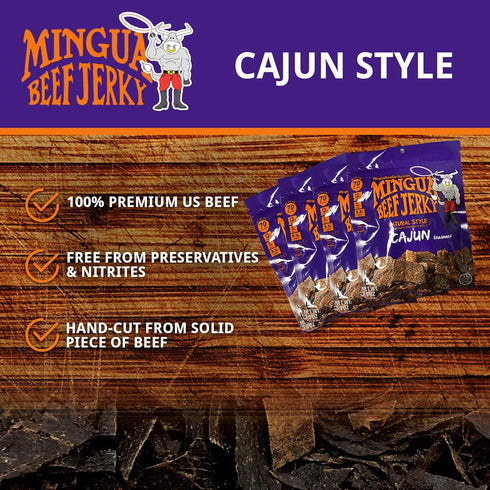 100% 3.5-Ounce Mingua Beef Jerky Cajun-Seasoned - Nitrite-Free Spicy Beef Jerky - US Beef, Four Bags