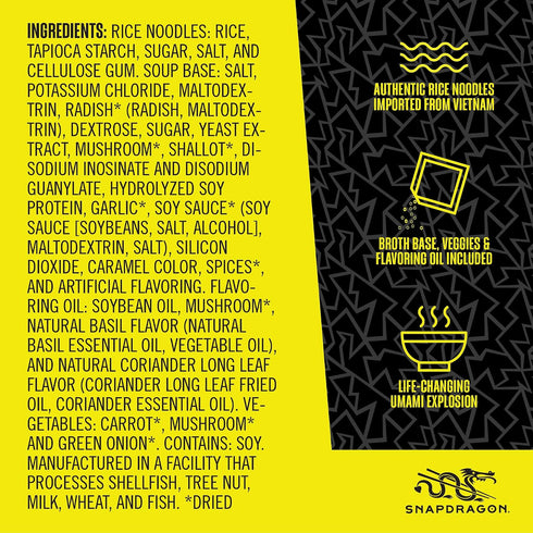 2.1 oz (6 Pack) Snapdragon Mushroom Pho Instant Noodle Bowls | Mushroom Flavor Broth with Rice Noodles | Gluten Free |