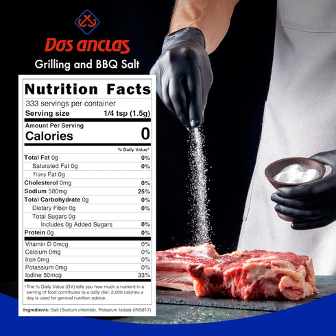 2 Pack, 17.64 Oz (1.1 LB) Dos Anclas Sal Parrillera Rock Salt for Grilling and BBQ, Refined Medium Grain Salt for Meat