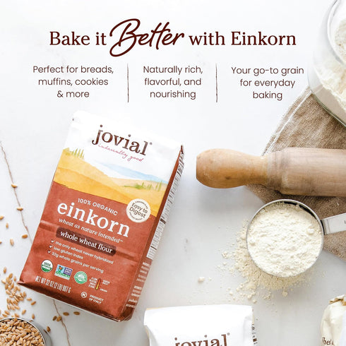 2 Lb, 3 Pack Jovial Organic Einkorn Whole Wheat Flour - Bread Baking Flour for Sourdough, High Protein, Non-GMO