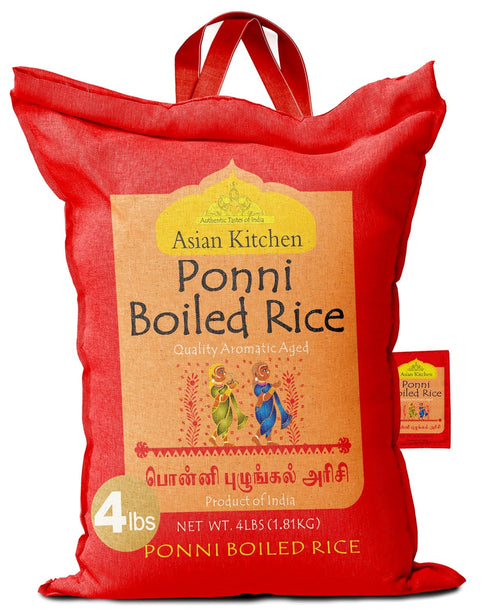 Asian Kitchen Ponni Boiled Rice 4-Pound Bag, 4lbs (1.81kg) Short Grain Par