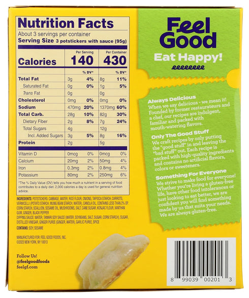 10oz Frozen Feel Good Foods Vegetable Potstickers Dumplings with Tamari Dipping Sauce, Gluten Free