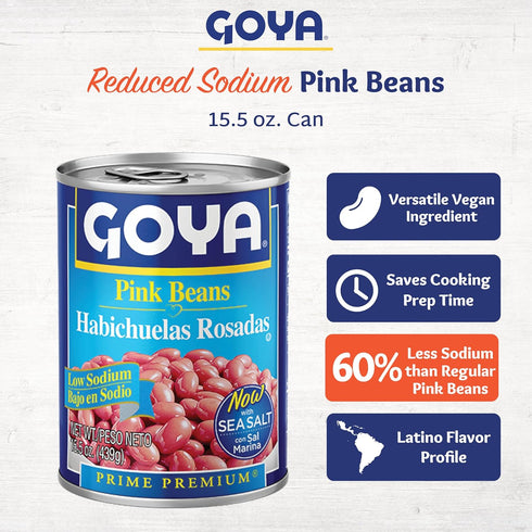 Pack 2 (15.5 oz Goya Low Sodium Pink Beans Canned, Smooth and Flavorful Habichuela Rosada, Pantry Staple, of Cans)
