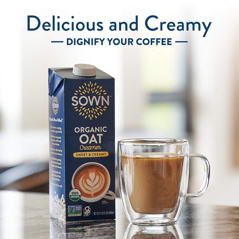 32oz (Pack 6) SOWN Organic Oat Creamer Sweet & Creamy - Barista Oat Milk Non Dairy Coffee Creamer - Plant Based