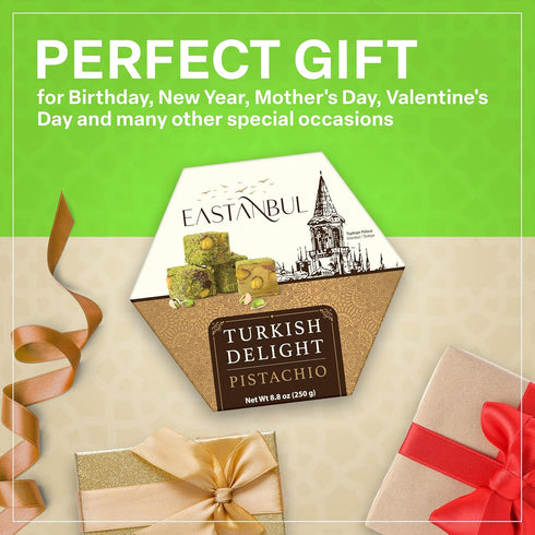 8.8oz, Eastanbul Turkish Delight Pistachio, Turkish Delights Candy, Gourmet & Double Roasted Pistachios Filled, Rich