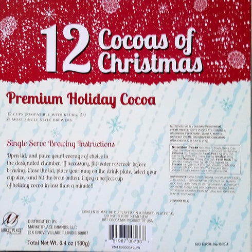 12 Cocoas of Christmas - 12 K Cups - Premium Holiday Cocoa Gift Set