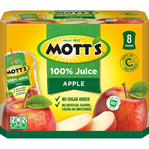 Mott's 100% Apple Juice, 6.75 Fluid Ounce Pouch, 8 Count (Pack of