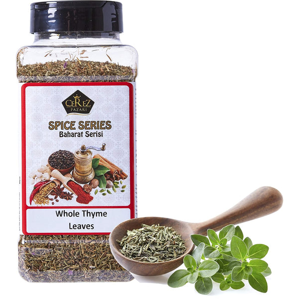 Cerez Pazari Dried Thyme Whole Leaves, Premium Grade Natural Thyme, Freshly Packed Seasonings, Gluten-Free, Non-GMO,