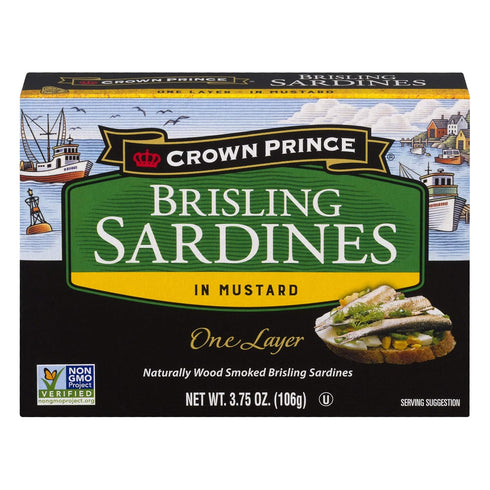 3.75-Ounce (Pack 12) Crown Prince One Layer Brisling Sardines in Mustard, Cans