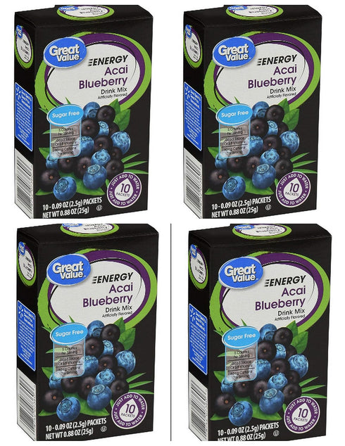 Great Value Energy Acai Blueberry Sugar-Free Drink Mix: 4 box count (40 packets)