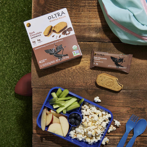 Pack 4 Olyra Creme Breakfast Biscuits - Dark Chocolate - Healthy Snacks for Kids and Adults, Low Sugar, High Fiber