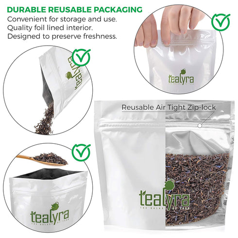 Tealyra Wild Blueberry Black Loose Leaf Tea Blend with Chrysanthemum - Caffeine Bold, All Natural Ingredients, 110g