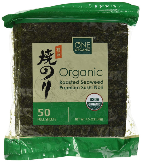ONE ORGANIC Sushi Nori Premium Roasted Organic Seaweed, 50 Full Sheets