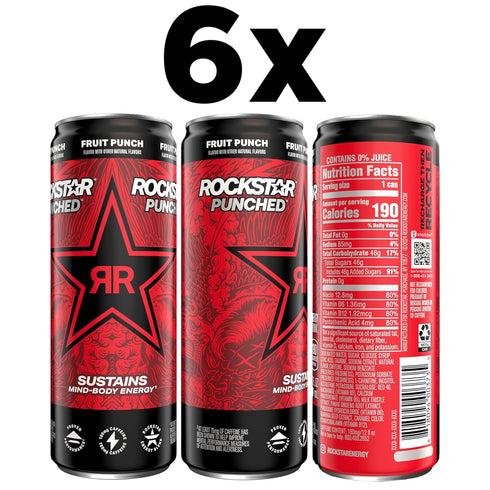 12 oz (6 Pack) Rockstar Punched Energy Drink, Fruit Punch, fl Cans