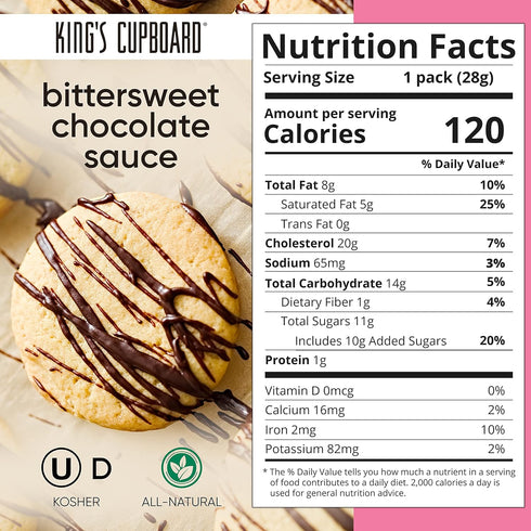King's Cupboard Bittersweet Chocolate Sauce - The Perfect Hot Fudge Sauce for Topping Ice Cream & Desserts, Chocolate Coffee Drizzle, Baking, Fondue, Ganache - Gluten-Free, Kosher, All Natural 10 oz