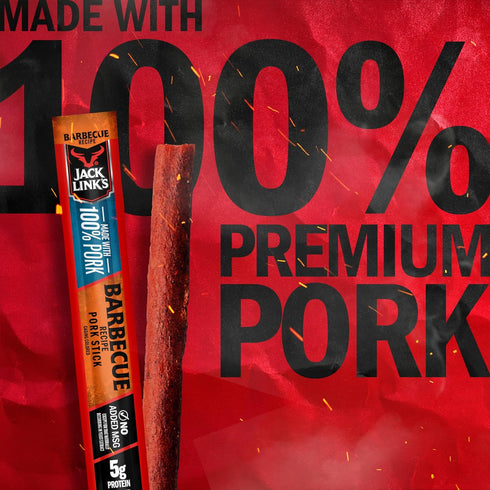 5g 100% 0.92 Oz. (1 Count) Jack Link's Meat Sticks, Barbecue Recipe Pork - Protein Snack Stick with of Protein, Meat
