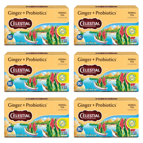 Celestial Seasonings Ginger + Probiotics Herbal Tea, Caffeine Free, 16 Tea Bags