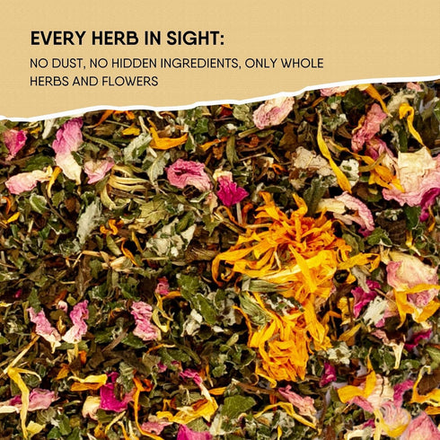 Leckar Raw Herbs for Women Herbal Tea Blend with Lemon balm, Raspberry leaf, Calendula, Rose, St. John's wort (Herbal