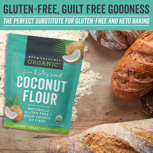 Viva Naturals Organic Coconut Flour (4 lbs) - Gluten Free Baking Flour Substitute for Keto, Paleo, Vegan