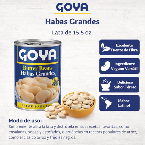 Pack 2 (15.5 oz Goya Butter Beans Canned, Creamy and Flavourful Lima, Pantry Staple, of Cans)