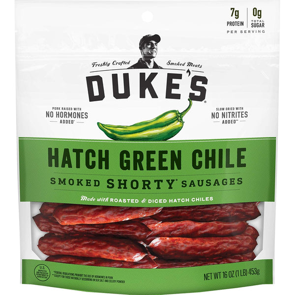 Duke's Pork Hatch Green Chile Smoked Shorty Sausages, 7g Protein Per Serving,