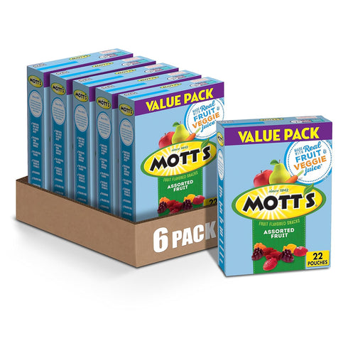 Mott's Fruit Flavored Snacks, Assorted Fruit, Gluten Free Snack, Value Pack, 22