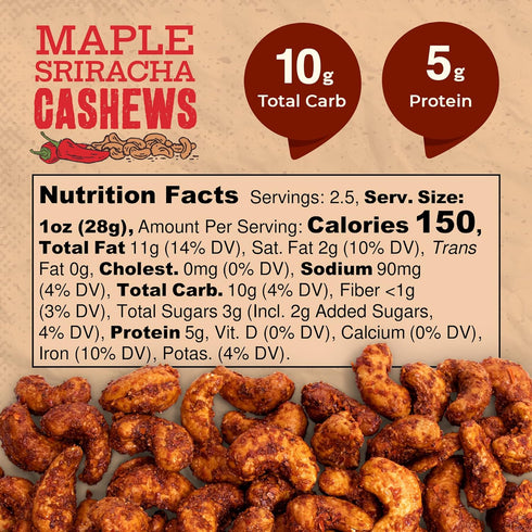 2.5 oz (Pack 3) Sugar Bobs Finest Kind, Maple Sriracha Cashews, Slow Roasted Sweet and Salty Nuts, Handmade in Vermont