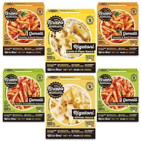 Bravo Bravissimo Italian Pasta Meal Variety Pack Gourmet, Vegetarian & Vegan-Friendly, Microwaveable,