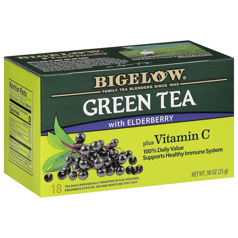 Bigelow Tea Green Tea with Elderberry Plus Vitamin C, Caffeinated Tea with