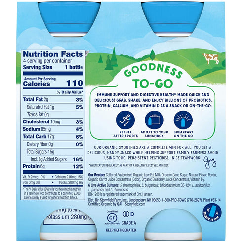 Stonyfield Organic 6 Oz 4Ct , Low Fat Wild Berry Smoothie, Fl Bottles