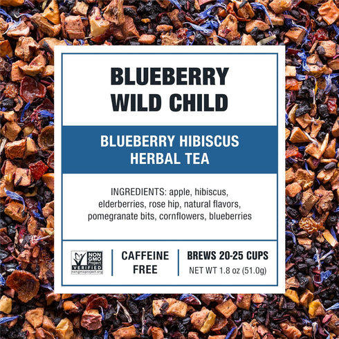 25 1.8 Tiesta Tea Blueberry Wild Child, Loose Leaf, Blueberry Hibiscus Herbal Tea, Premium Non-Caffeinated Fruit Blend