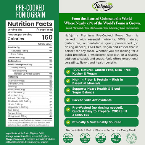 -1 2 lb 907g Nafajama Premium Gluten-Free Pre-Cooked Fonio Grain | Ancient African Super- grain| All-Natural, Non-GMO