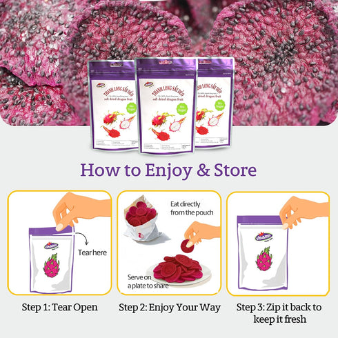 3.5 oz Vinamit Soft Dried Dragon Fruit Slices | No Sugar Added | Bag | Naturally Sweet, Vegan, Non-GMO, Gluten-Free |