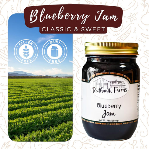 (18 Oz, Pack 2) Redhawk Farms Blueberry Jam - Blueberry Preserves - Homemade Jams, Jellies, & Preserves