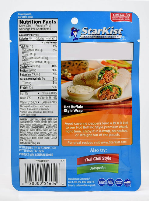 StarKist 2.6-Ounce (Pack 15) Tuna Creations, Hot Buffalo Style, Single Serve Pouch
