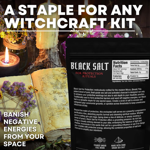 14 Oz Black Salt for Protection Rituals & Wiccan Spells, Handcrafted Negative Energy Protection Crystals