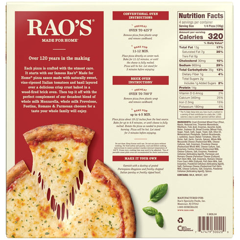 Frozen 19 oz Raos Made For Home Five Cheese Pizza
