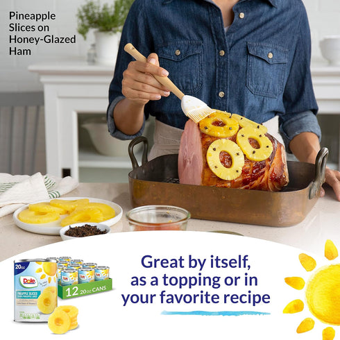 100% 20 oz 12 Pack Dole Pineapple Slices in Pineapple Juice with No Sugar Added - Dole Canned Fruit - Cans